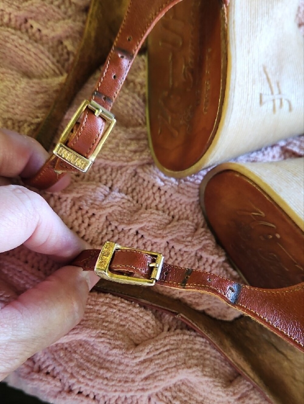 Famolare 70's Vintage Hi Up Women's Brown Leather Slingback Sandals 2/ 7.5 To 8 - Picture 13 of 17